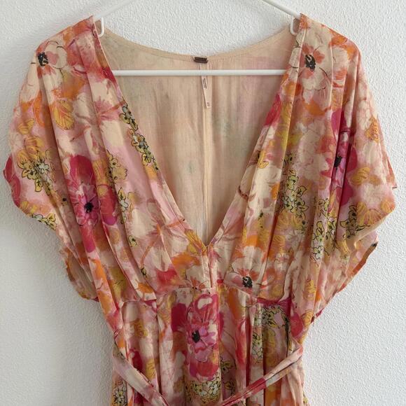Free People Freddy Tie Mini Dress Floral Sz XL Pink Boho - Picture 3 of 7